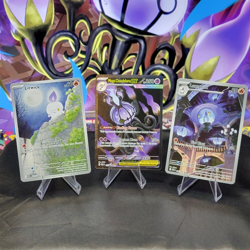 PBL Mega Chandelure ex SIR, WHT Litwick IR & Lampet IR - NM Evolution 3 Card Set